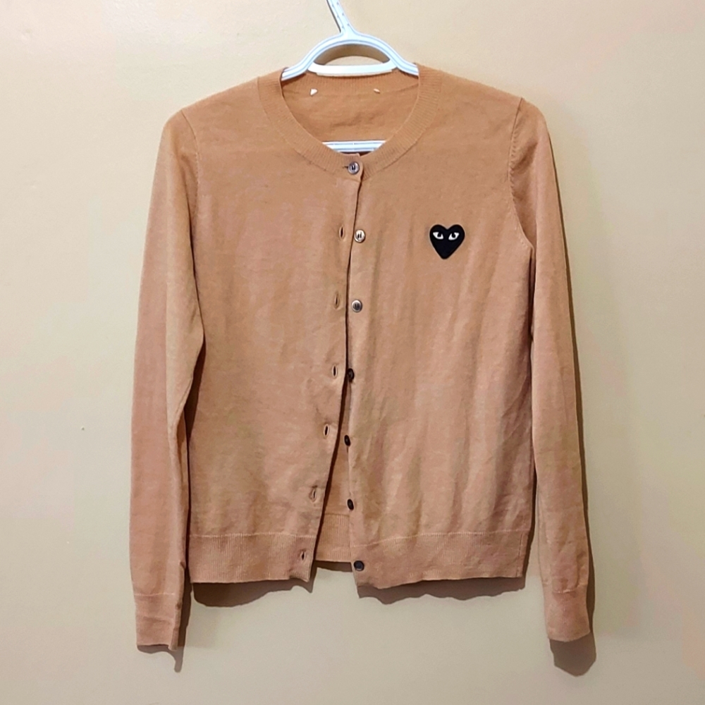 Comme des Garcons PLAY Beige/Tan Heart Patch Cardigan